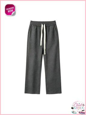 100% Merino Wool Wide Leg Pants with Side Pockets for Fall Winter Casual Wear